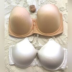 Lot of 2 34D Bra Set - Nude Strapless Convertible and White Maidenform